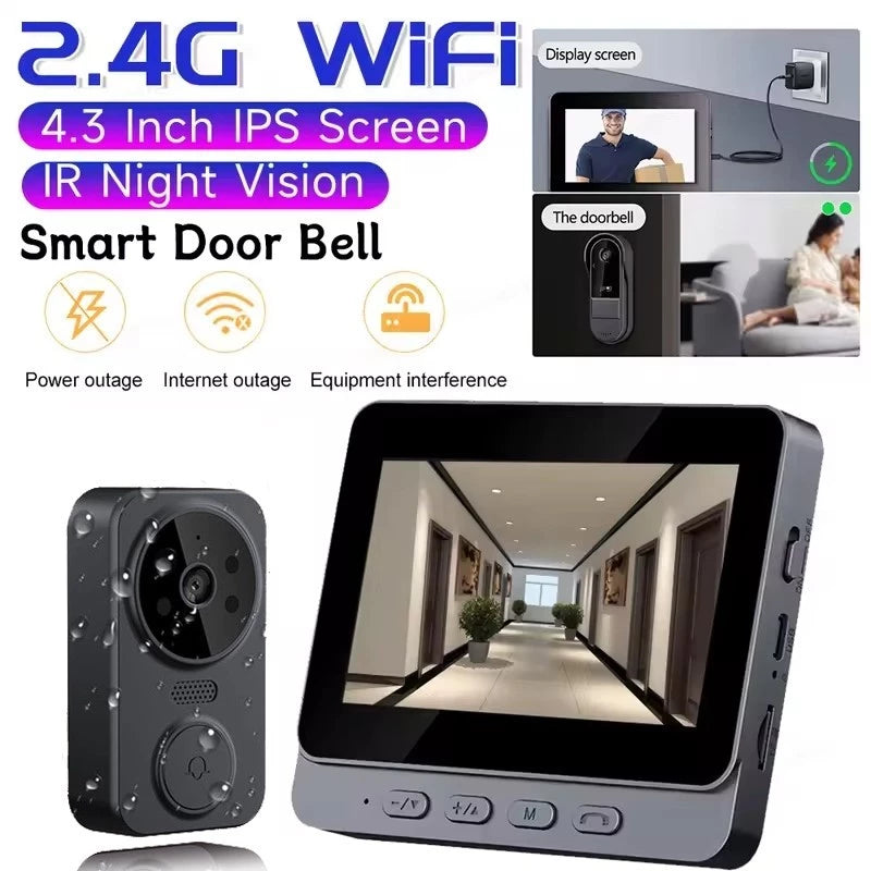 PGST Wireless Doorbell with 4.3" Monitor – No WiFi Needed